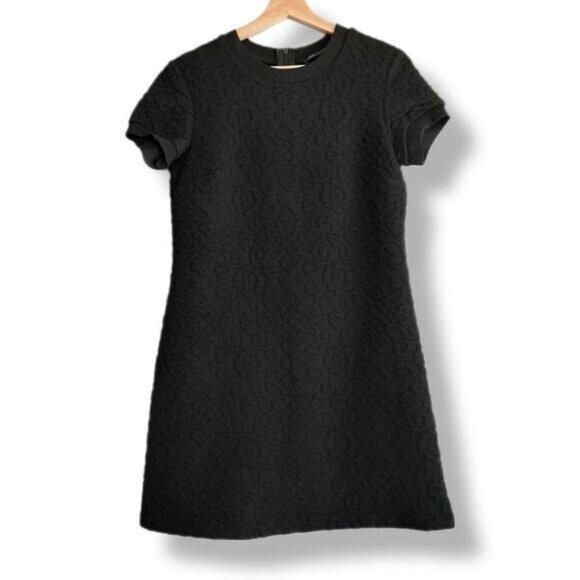 Zara Dresses & Skirts - ZARA Floral Jacquard Embossed Mini Dress Soft Knit Black Sz M